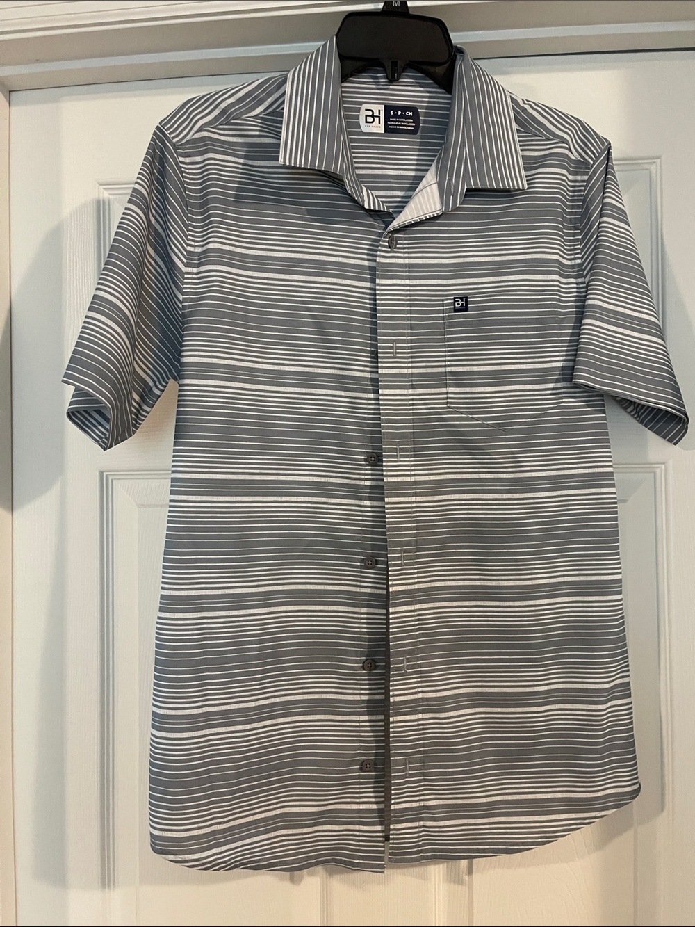 Hogan Men’s Short Sleeve Striped Button-Down Shirt - Gray & White